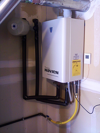 Navien water heater installed by Flower Mound plumbing staff